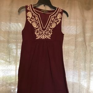 Burgundy summer dress with white embroidery